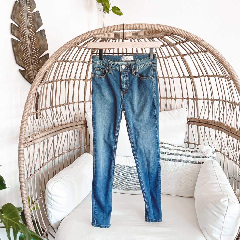 Free People High Rise Dark Wash Skinny Jeans
